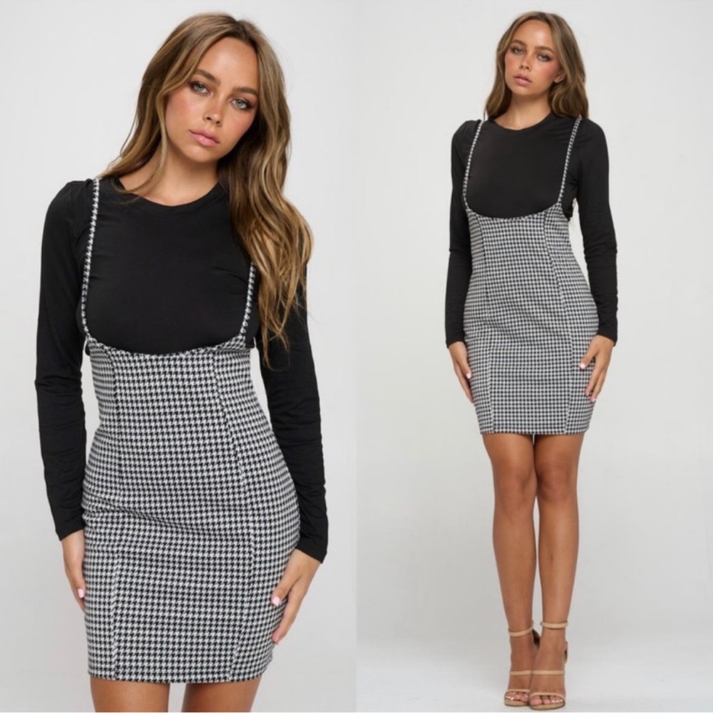 Black and White Houndstooth Top and Skirt Set